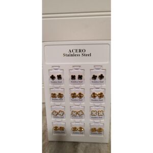 ACERO Stainless Steel Gold Clover Stud Earrings Earrings Lot of 12